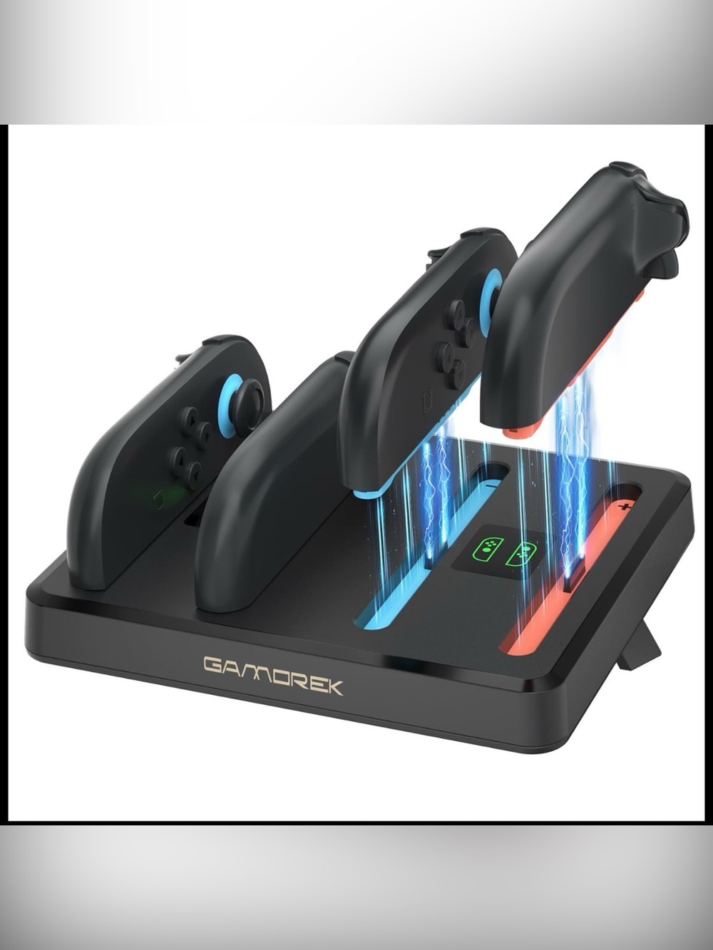 Gamorek Black Controller Charging Station with Blue Accent Lights